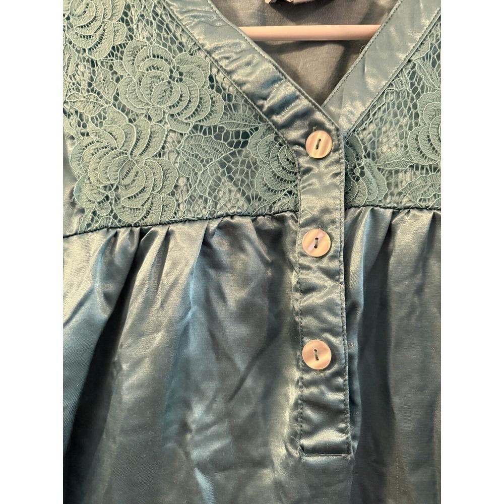 ANTHONY RICHARDS Teal Satin‎ Lace Nightgown Modest Grandma Pajamas M Vintage - Picture 2 of 4